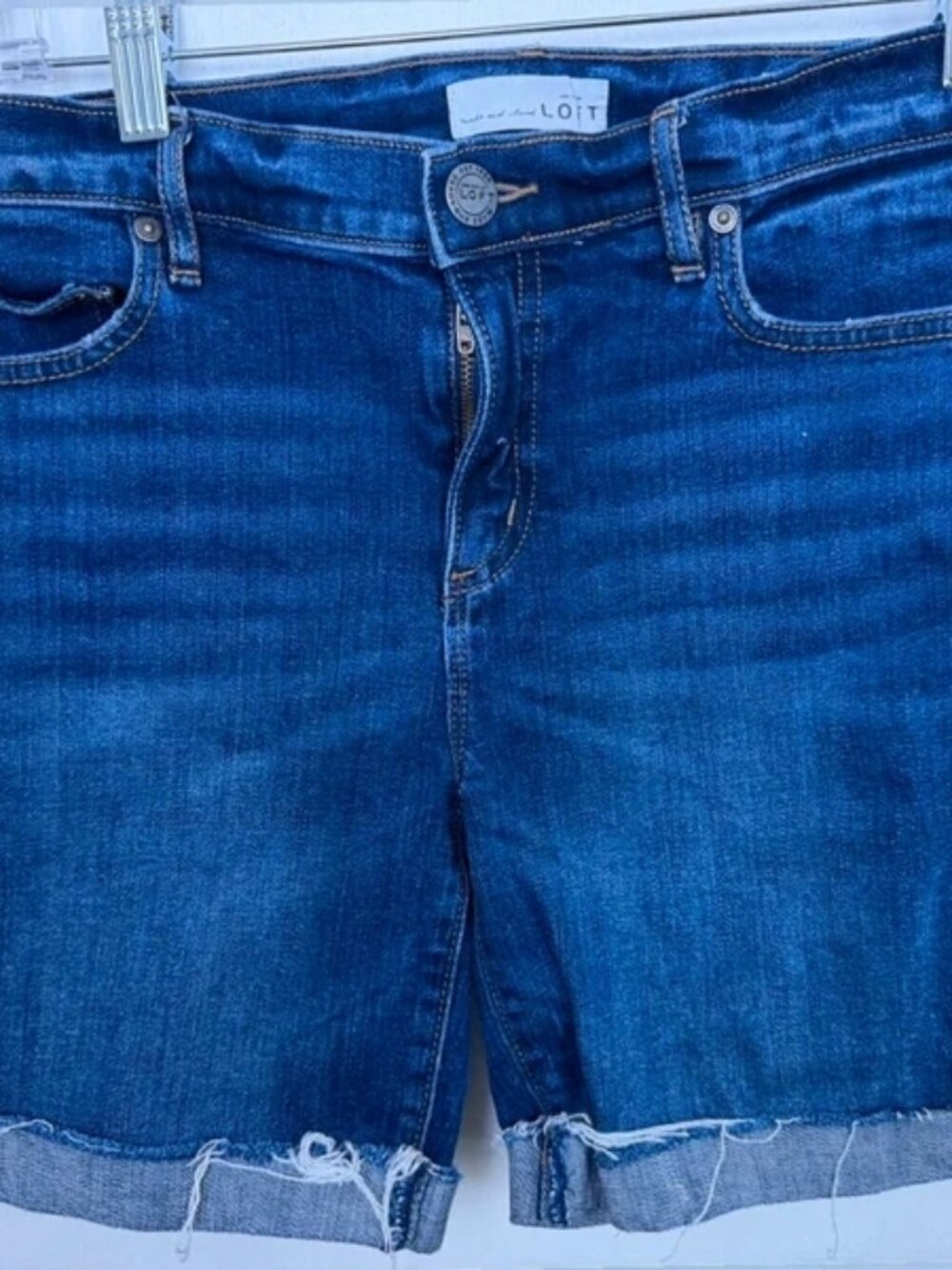 Loft Denim Bermuda shorts 6 28 Blue Cuff Raw He Mid Rise Stretch jorts Summer